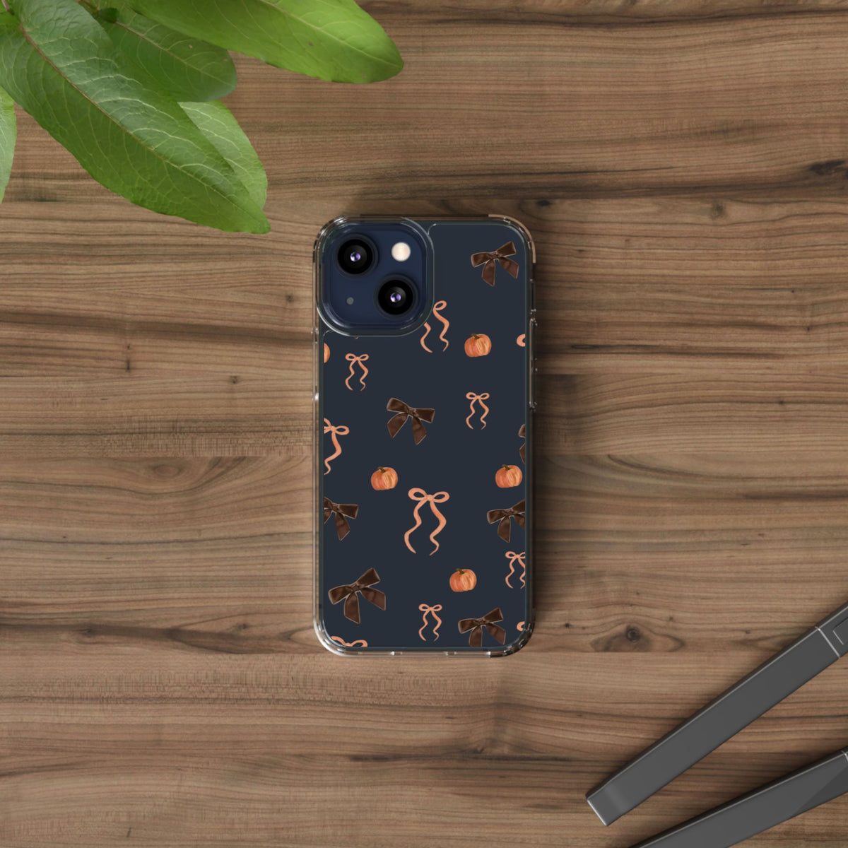 Pumpkin and Bow Fall- Clear Phone Case
