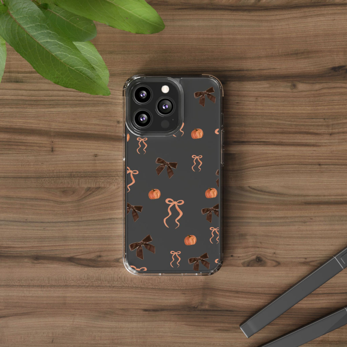 Pumpkin and Bow Fall- Clear Phone Case
